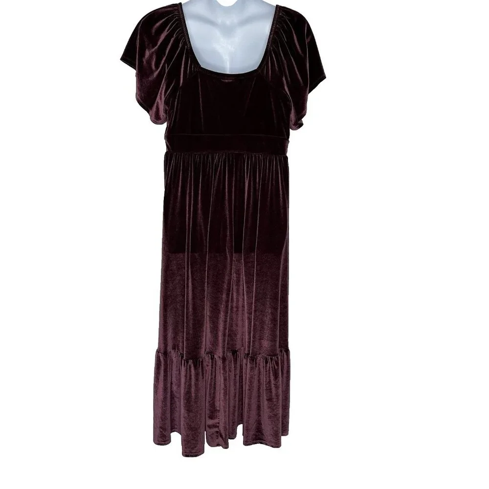 Torrid Maxi Flutter Sleeve Dress 2X Winetasting Velvet - Picture 3 of 13